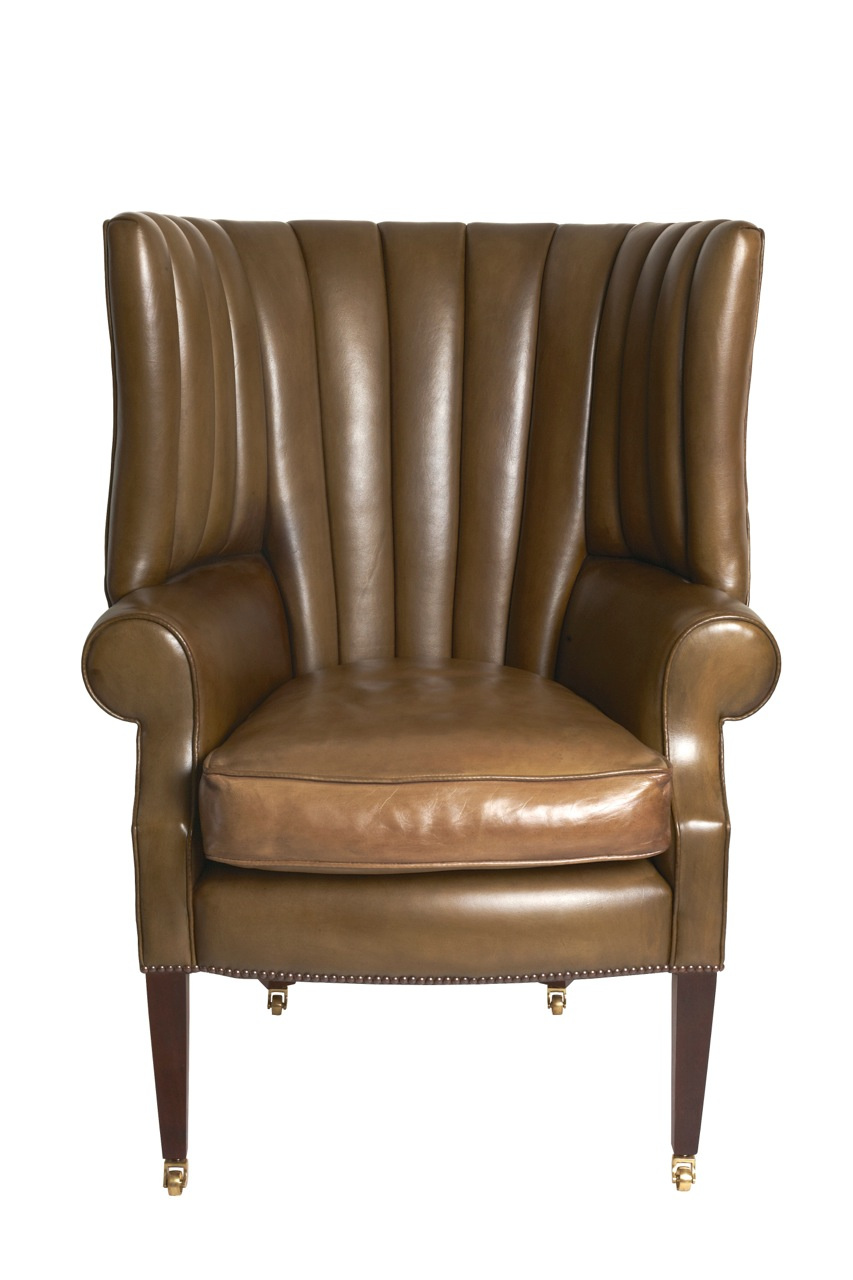 Leather Chairs of Bath Olive Green Fluted Leather Library Chair